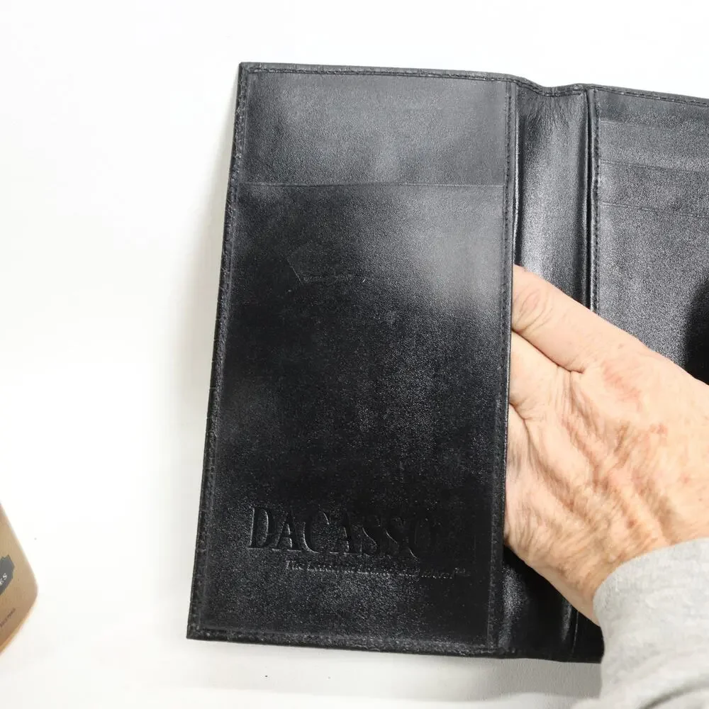 Decasso Passport Wallet Folio Black Croc Embossed Leather Cards Docs